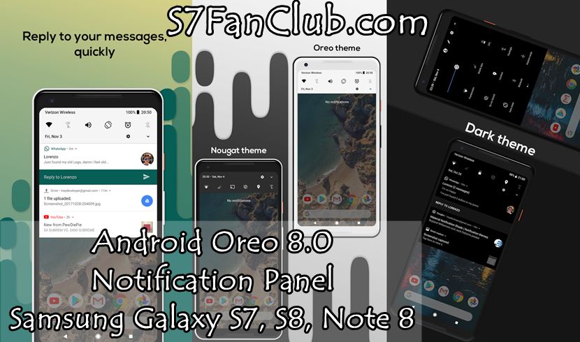 Android Oreo Style Notification Shade App for Samsung Galaxy S7 Edge / S8 Plus | android-oreo-notification-shade-samsung-galaxy-s7-s8-s9-note8