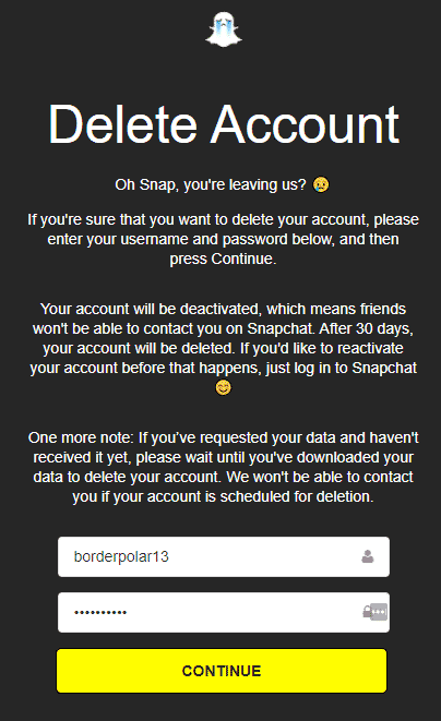How to Delete or Deactivate Snapchat Account on PC, iOS, Android? | snapchat-deactivate-account-accept
